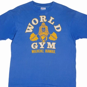 Recycled Polyester Quality Comfort VINTAGE WORLD GYM WAIKIKI HAWAII TEE SHIRT 1990S SIZE LARGE MADE IN USA