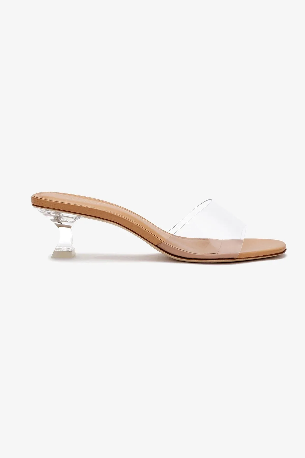 Convertible Design Vivi Lucite Mule In Tan Leather and Vinyl