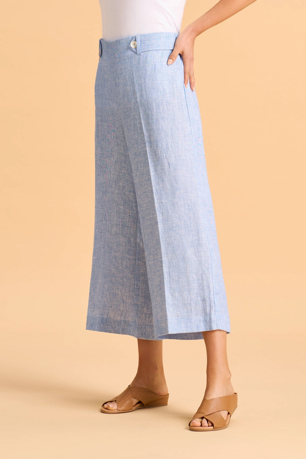 Waist Tab Linen Culotte - Chambray Cross Dye Smart Look