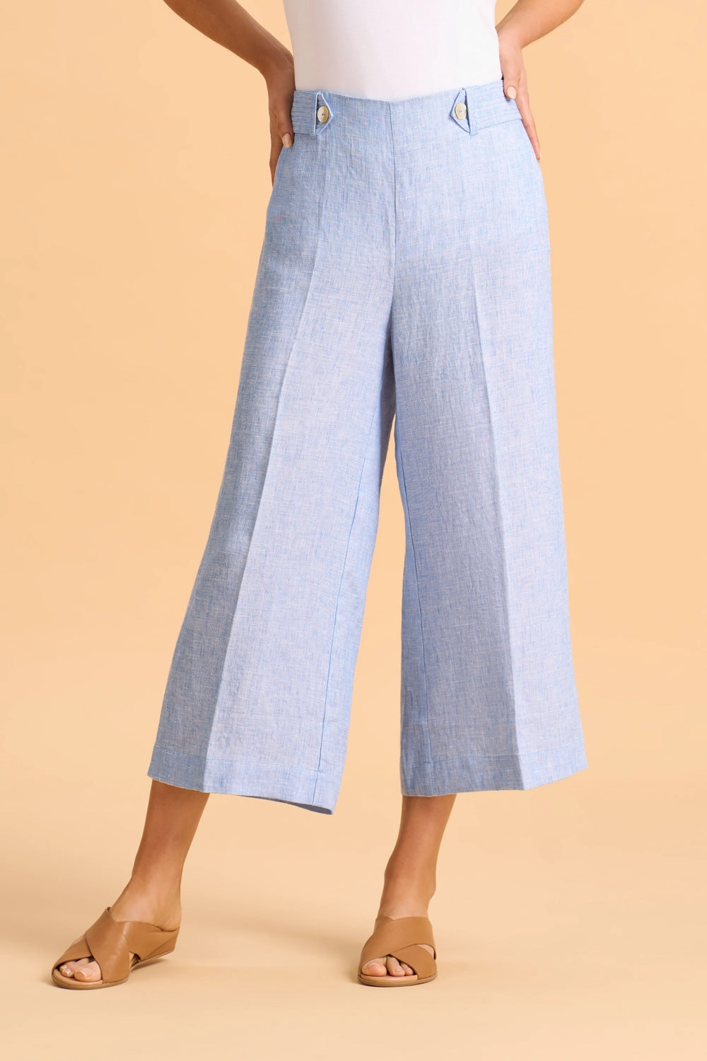RipstopFabric Waist Tab Linen Culotte - Chambray Cross Dye