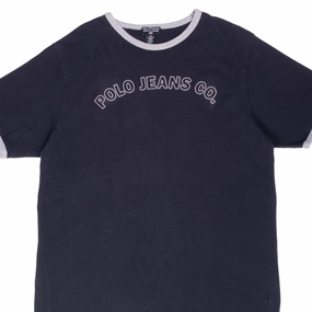 Perfect for Vacation Lace trim VINTAGE RALPH LAUREN POLO JEANS CO NAVY BLUE TEE SHIRT 1990S XL MADE IN USA