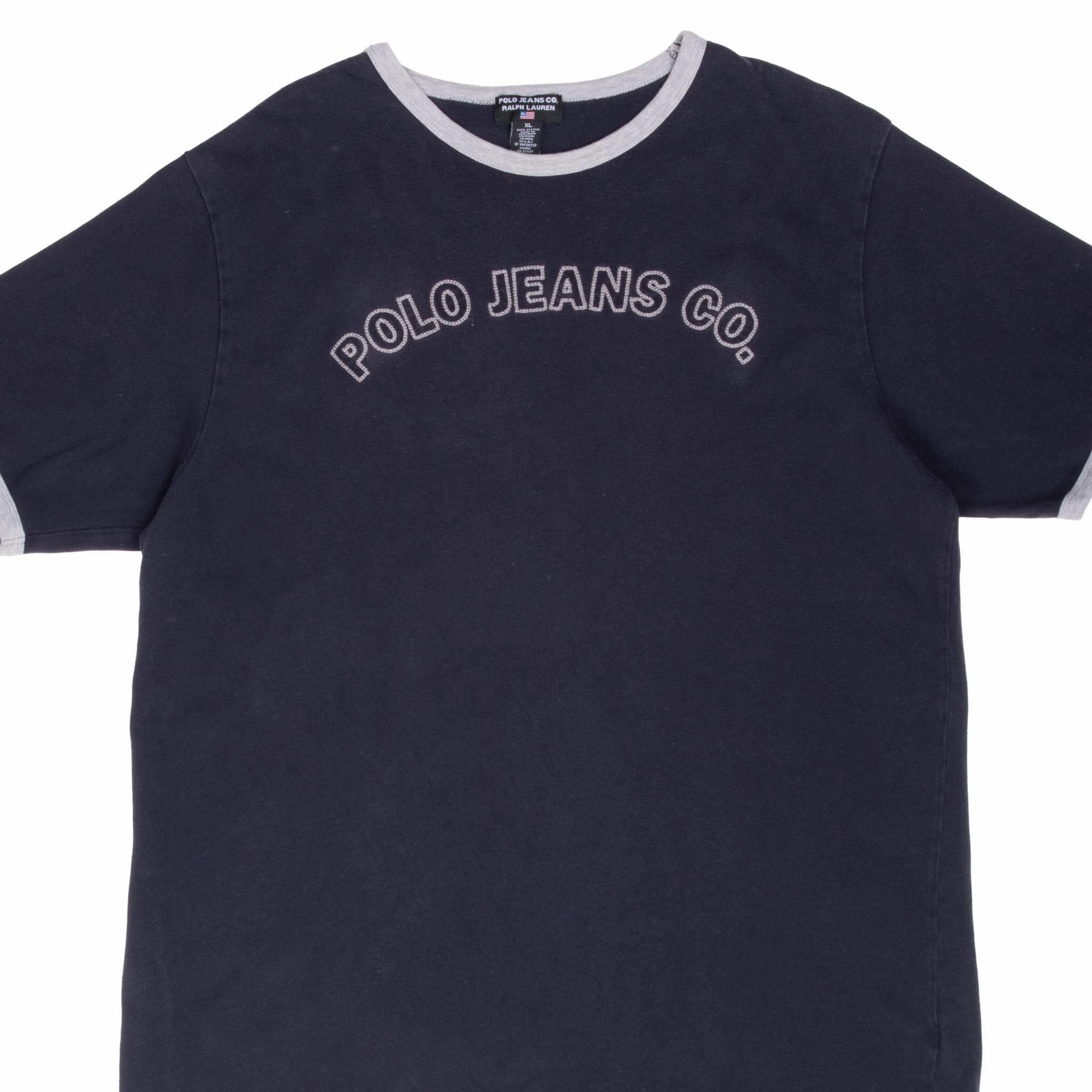 Perfect for Vacation Lace trim VINTAGE RALPH LAUREN POLO JEANS CO NAVY BLUE TEE SHIRT 1990S XL MADE IN USA
