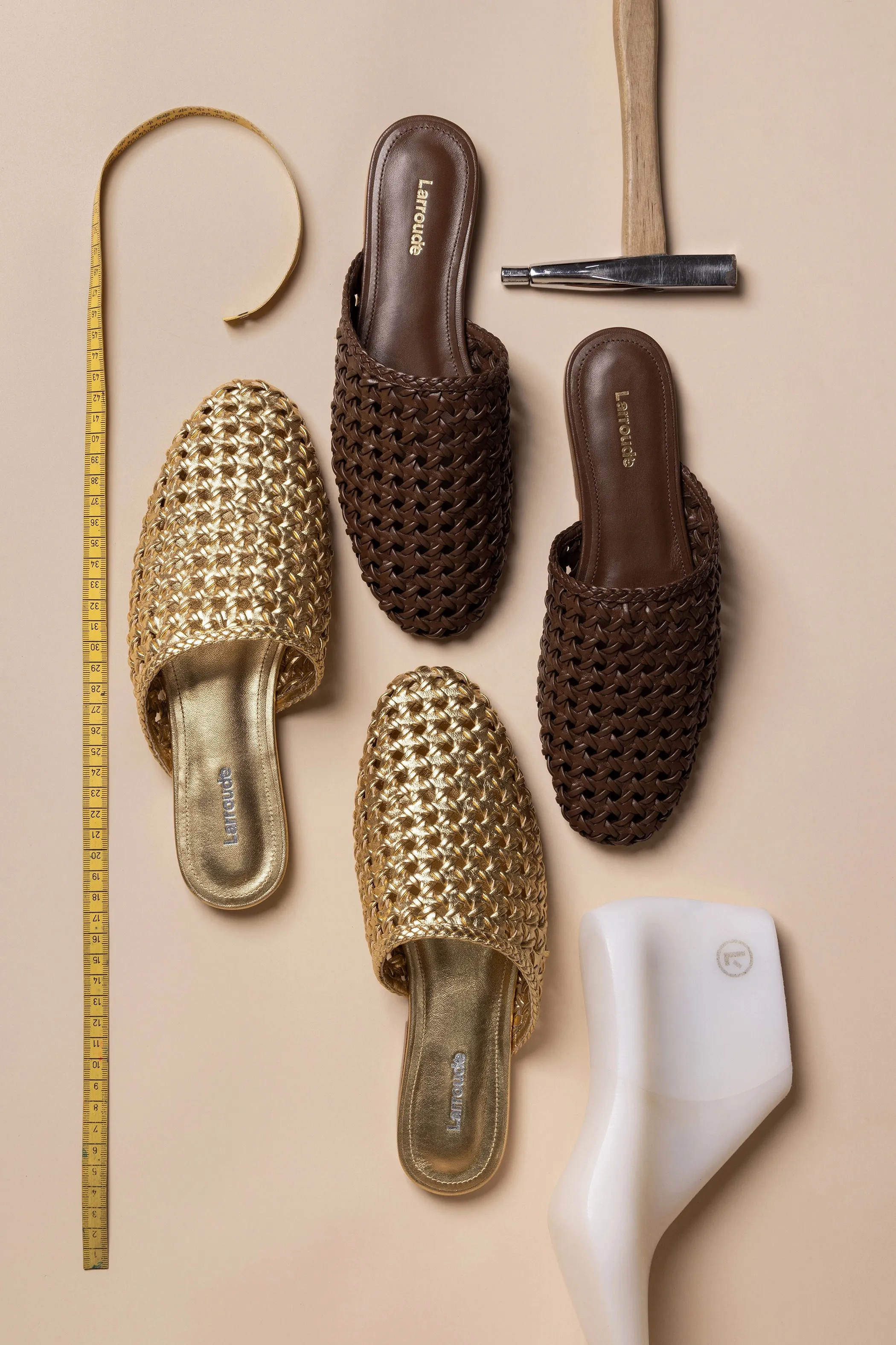 Venice Macrame Flat Mule In Burnt Umber Leather Memory Foam Padding Abrasion Resistant Material