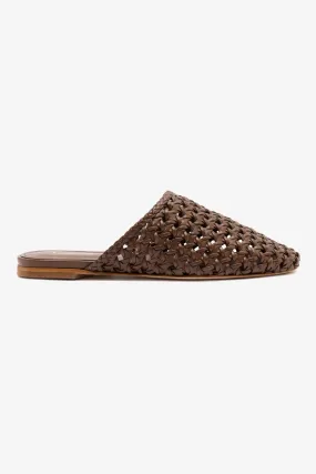 Slip And Go Washable cover Venice Macrame Flat Mule In Burnt Umber Leather