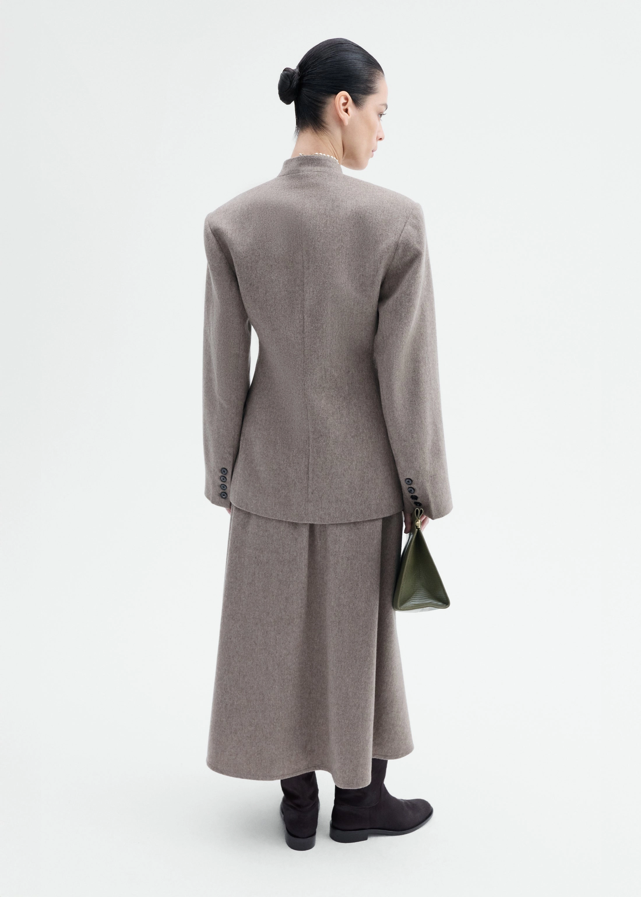 muted shades Sculptural Collarless Blazer in Wool Cashmere - Oatmeal