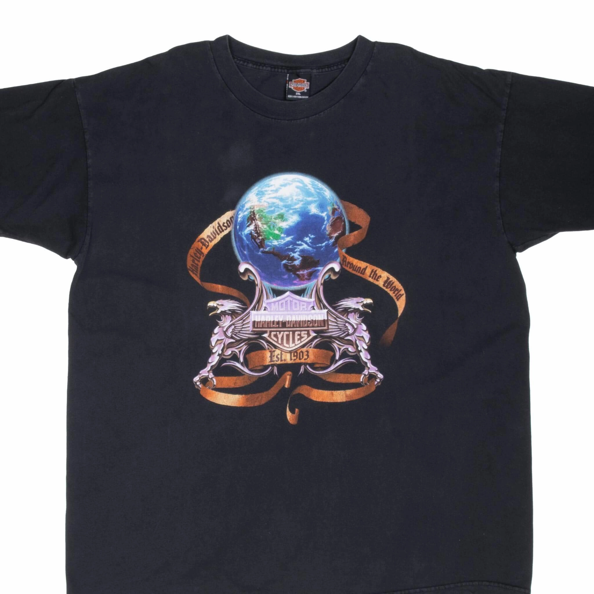 VINTAGE HARLEY DAVIDSON AROUND THE WORLD FLORIDA TEE SHIRT 1990S 2XL MADE IN USA Urban Style Trend Outdoor Light