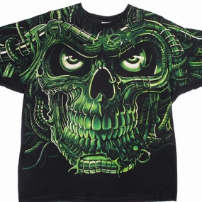 Durable Color Retention VINTAGE LIQUID BLUE ALL OVER PRINT TERMINATOR SKULL TEE SHIRT 1998 SIZE XL