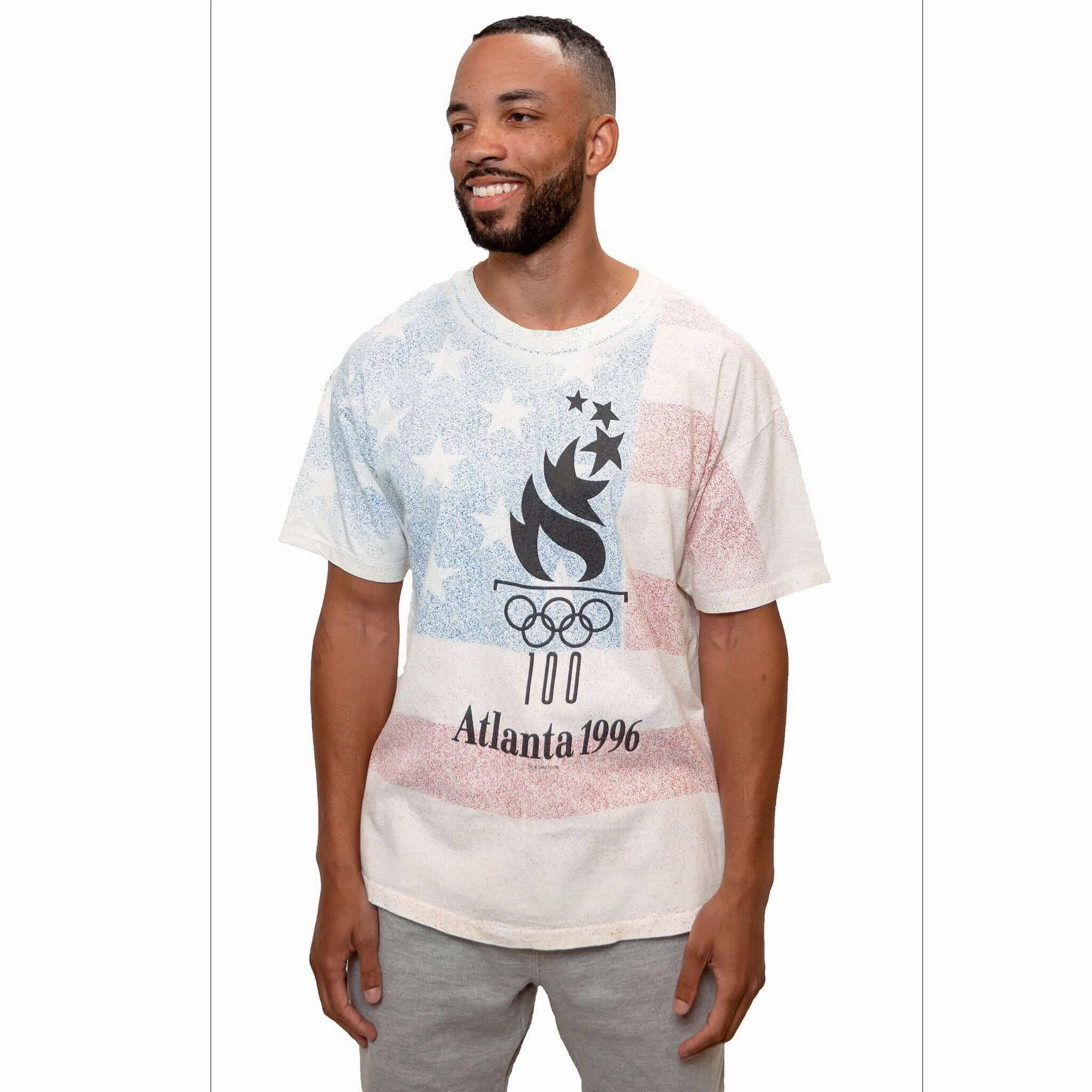 VINTAGE ALL OVER PRINT OLYMPIC GAMES ATLANTA 1996 TEE SHIRT 1992 SIZE XL Chill Comfort Look