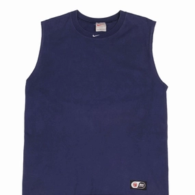 VINTAGE NIKE CENTER SWOOSH NAVY BLUE TANK TOP TEE SHIRT 1990S LARGE MADE IN USA LayeredHemDetails