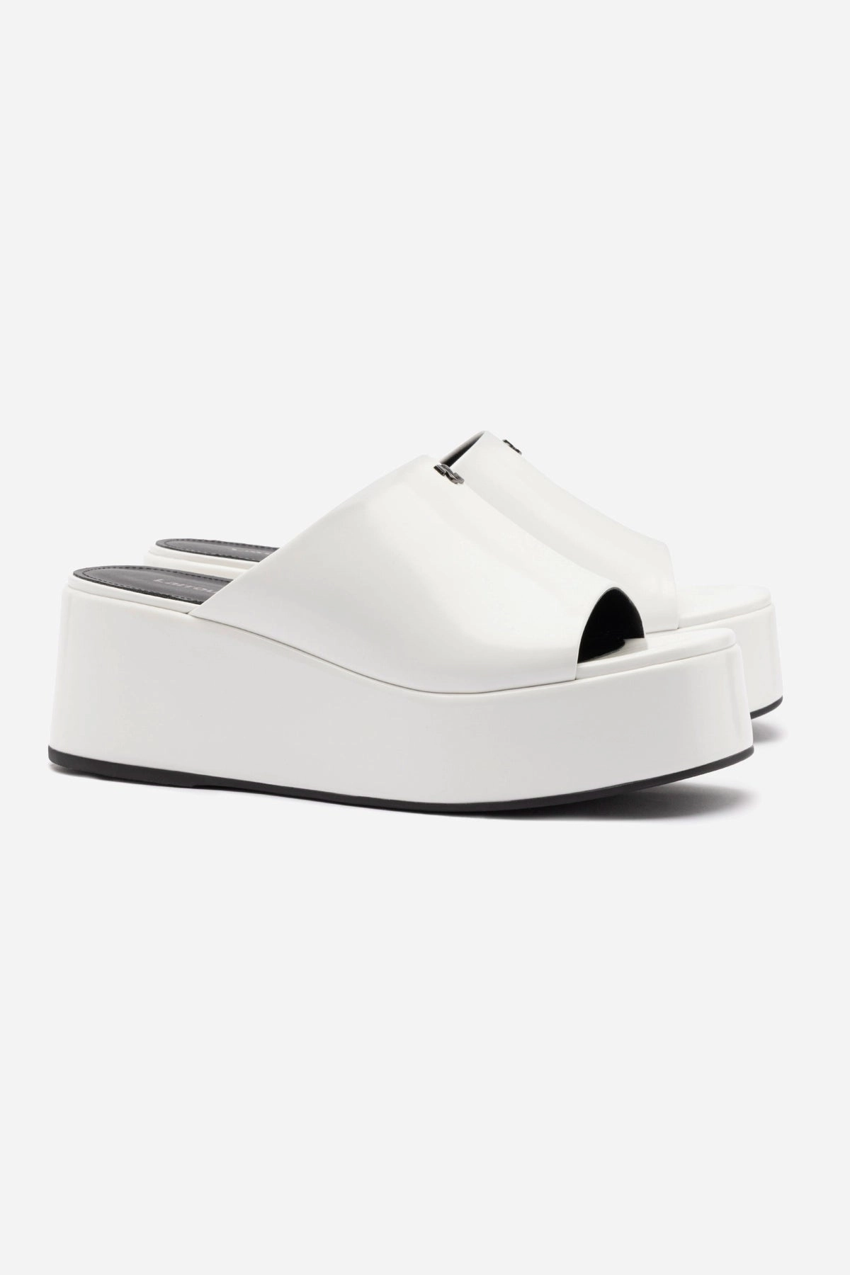 Water Drainage Channels Elastic Collar Charli Box Mule In White Leather